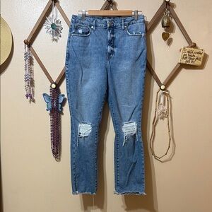 Good American Light Blue Ripped Cropped Jeans